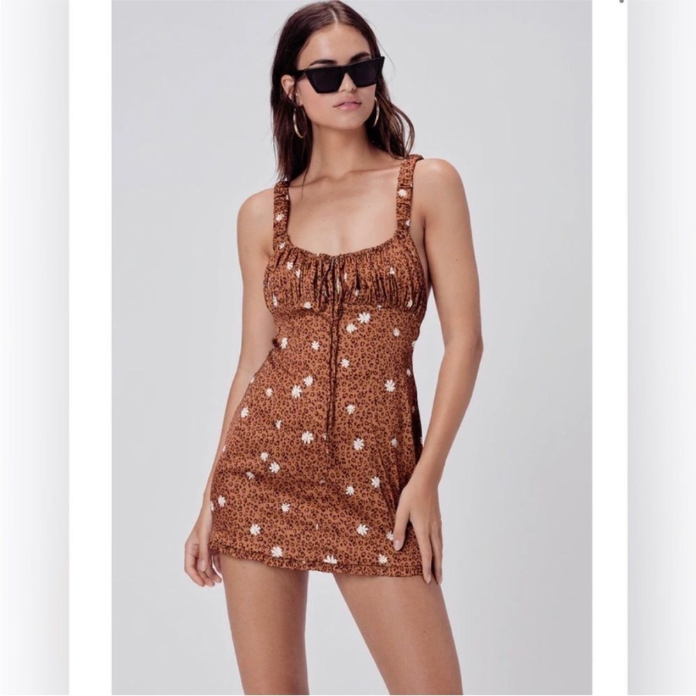 NWT For Love & Lemons Tawney Mini Slip Dress Daisy Floral Leopard Cheetah Small